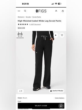 FIGS Black High-Waisted Wide Leg Pants